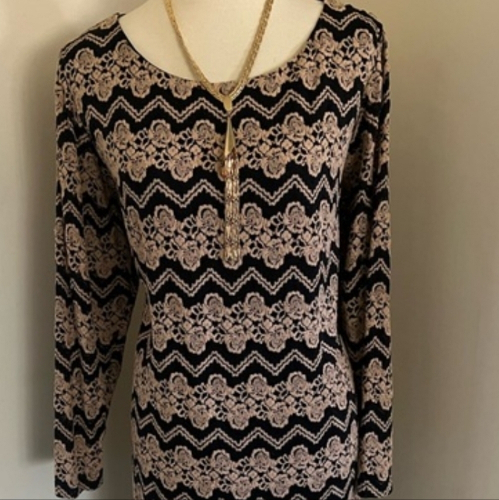 Jessica Howard Black and Tan Long Sleeve Sheath‎ Dress
